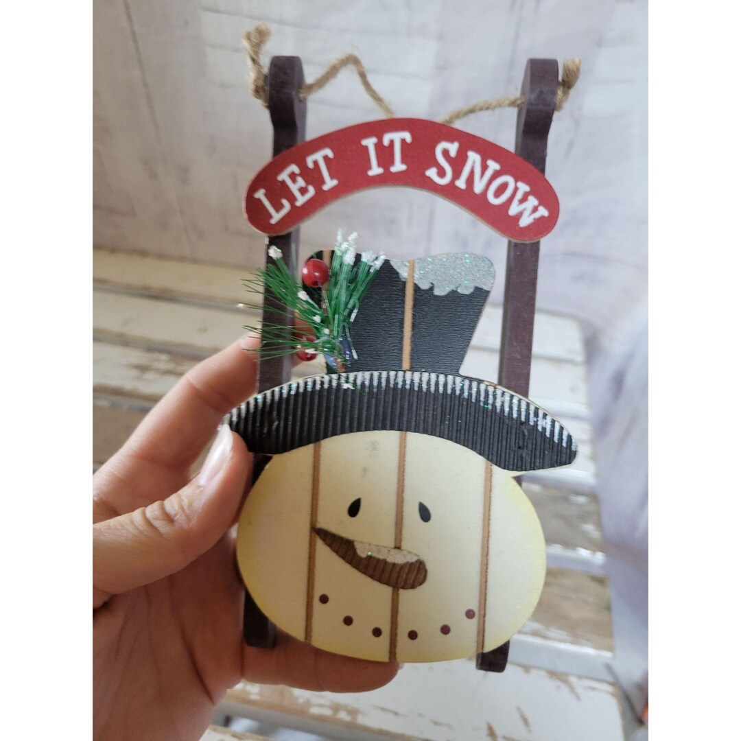 Snowman Sled Toboggan Ornament Decoration Xmas Decor Shabby Etsy