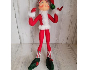 Annalee 15" bastoncino di zucchero elfo vestito unico arredamento vintage per la casa natale