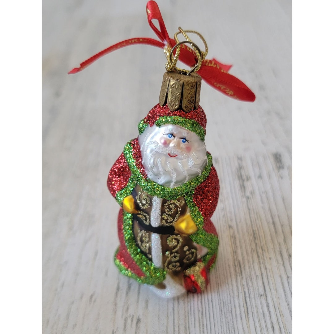 Waterford Green Red Glitter Santa Claus Blown Glass Ornament Xmas - Etsy
