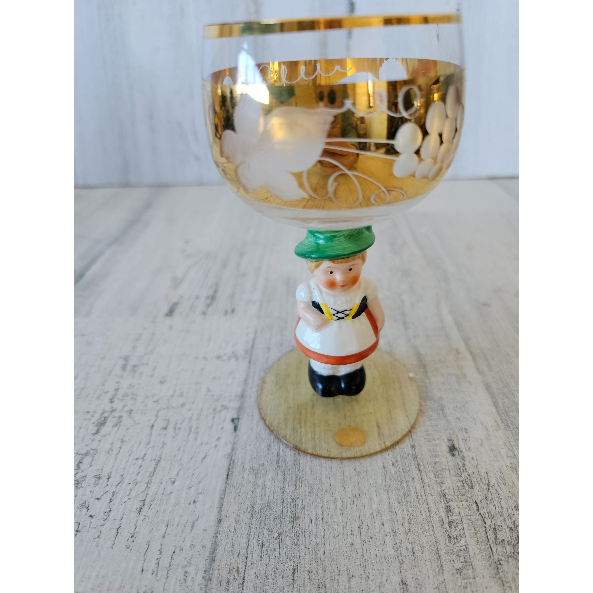 【正規品】 ドイツ 6客セット ワイングラス フンメル人形 ゲーベル 工芸品