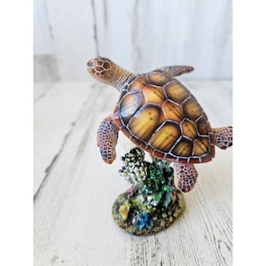 Youngs glitter turtle coral tropical figurine statue