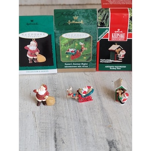 Hallmark miniature Santa Claus reindeer sleigh variety ornament Xmas set