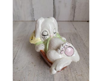 Vintage sleeping ceramic Easter bunny barrel home decor spring white unique