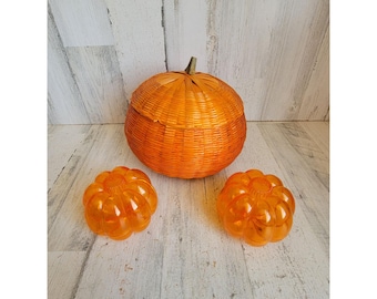 Pumpkin container set wicker basket Halloween home decor set