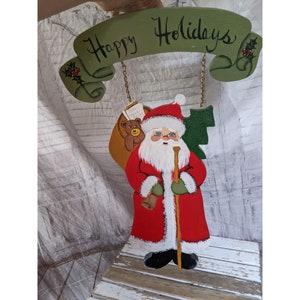 Hanging wooden Santa Xmas happy holidays decor home large