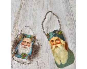 Antique german? cardboard die cut tinsel ornament Santa Claus scrap Xmas decor
