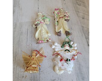 Rustic Santa Claus Angel cherub set variety ornament Xmas