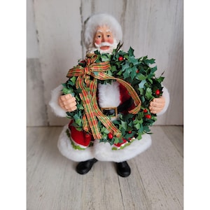 Possible dreams Front door decor Santa clothtique wreath Dept 56 Xmas
