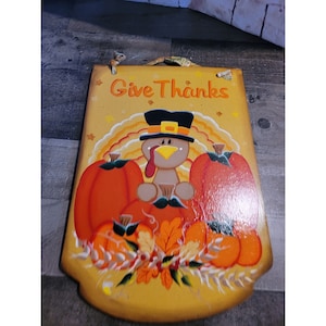 Decoración de letrero de madera para dar gracias, pavo, calabaza, cosecha de otoño.