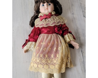 Marian Yu red dress flower lace porcelain doll girl