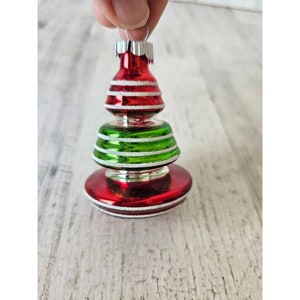 Vintage radko shiny Brite striped glitter unique tree red green mercury glass ornament Xmas tree
