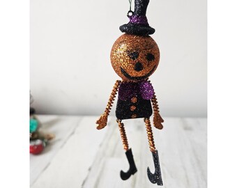 Glitzer gegliederte Kürbis Kürbis Halloween Ornament Fliege funkeln Weihnachtsbaum