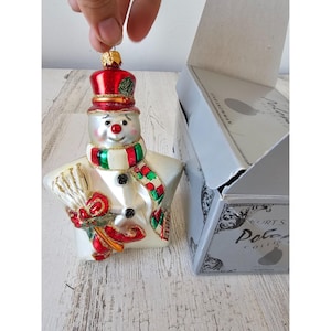 Polonaise star snowman ornament glass glitter gold red Kurt Adler Xmas tree