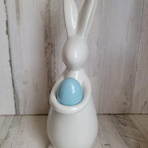 Ceramic white Easter Bunny Blue Spring egg home decor