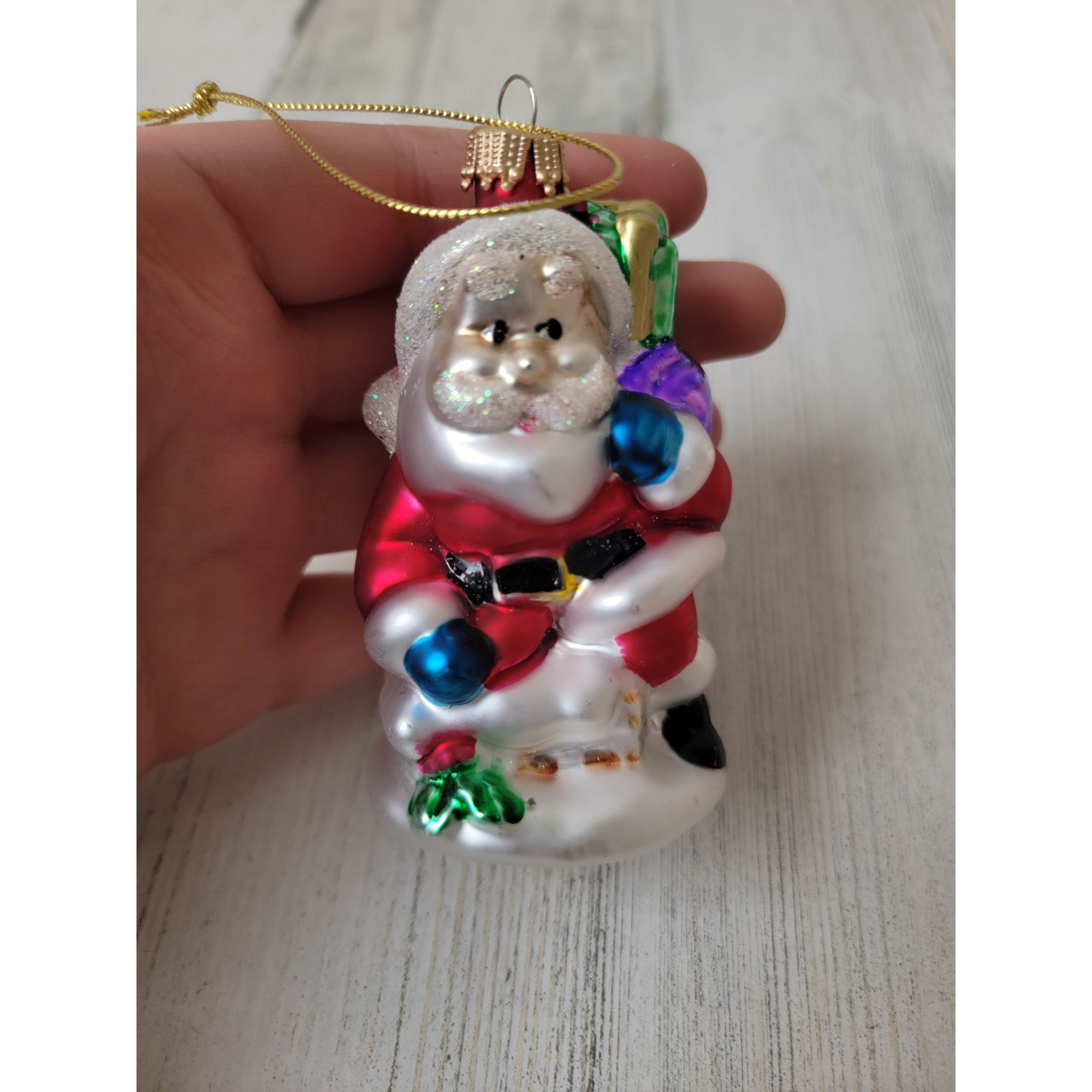 Blown Glass Santa Claus Glitter Toy Sack Ornament Xmas Decor - Etsy