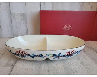 Lenox winter greetings divided oval Bowl Xmas decor