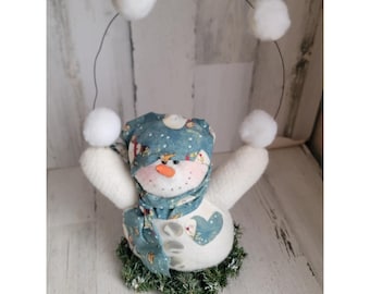 Pupazzo di neve di peluche seduto a forma di palla di neve, decorazione vintage per la casa, Natale, unico