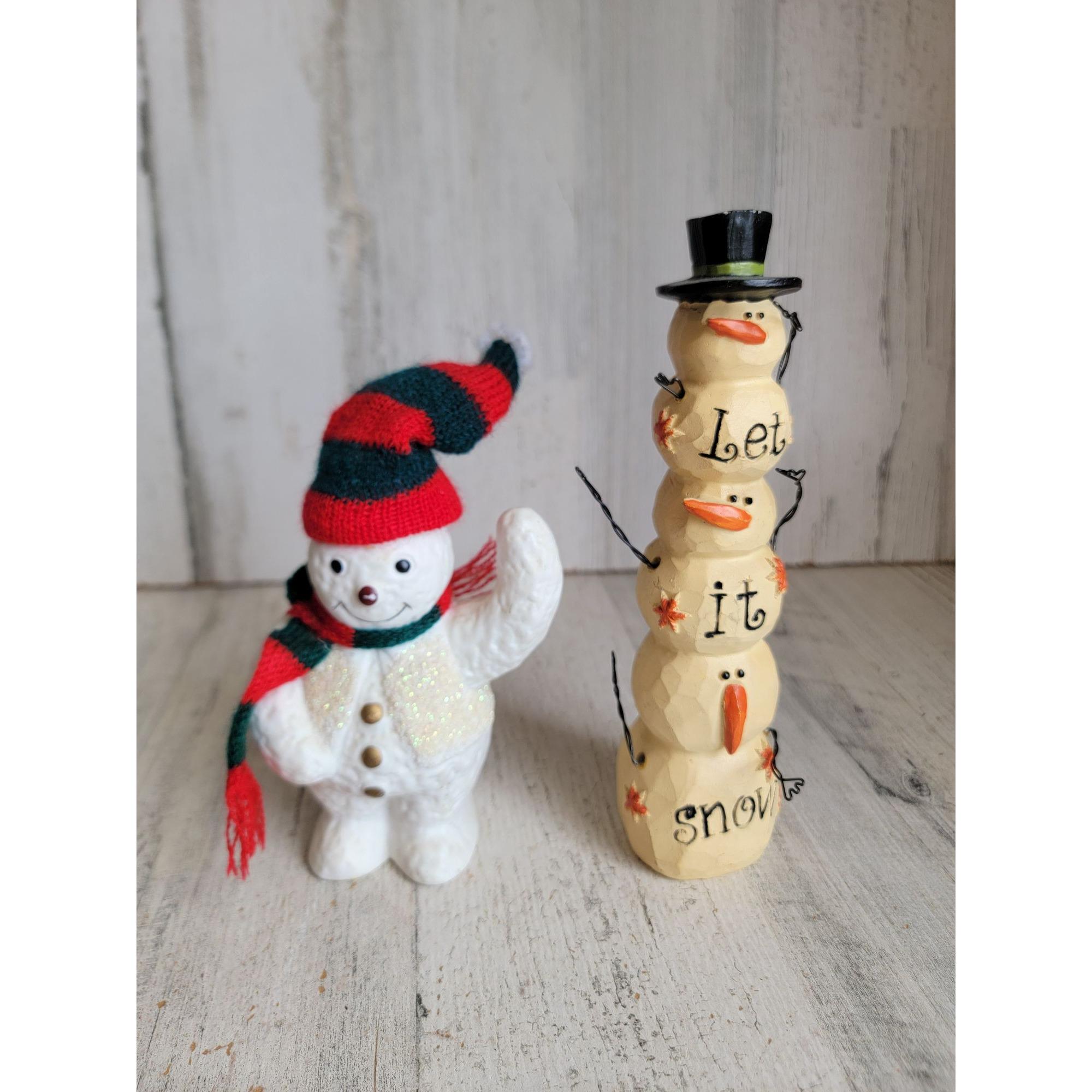 Let It Snow Snowman Set Figure Glitter Vintage Home Decor Xmas - Etsy