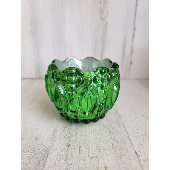 Vintage glass dark green unique trinket bowl art home decor emerald color