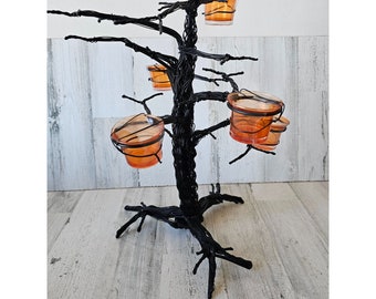 Centro de mesa de decoración de soporte de luz de té aterrador de Halloween con luz de velas de árbol de alambre