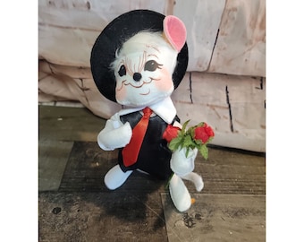 Annalee Valentine's Day Mouse roses suit tie decor figure