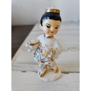 Vintage norcrest geisha boy bird bowl rhinestone statue figurine