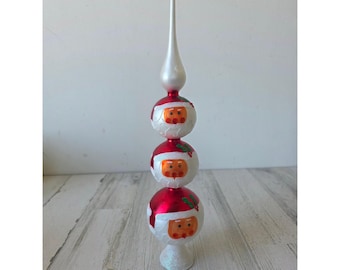 Puntale per albero di Natale vintage Kurt Adler in vetro con Babbo Natale, glitter rosso e bianco, busto unico