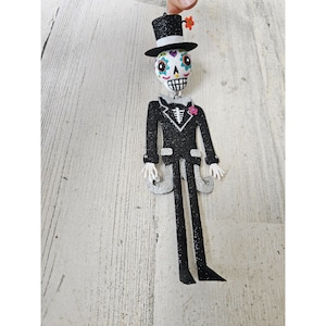 Pier 1 glitter Halloween groom skeleton ornament Day of the Dead rare unique