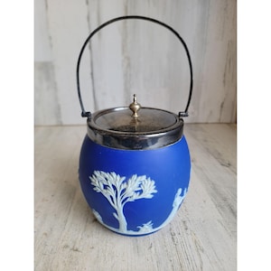 Vintage Wedgwood kexfat blå Pottery Grease Angel samlarobjekt