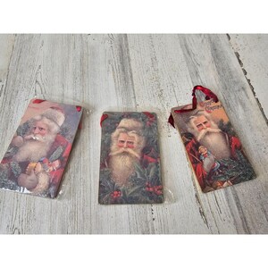 Vintage Santa cardboard hanging ornament wooden toys glitter unique vintage style