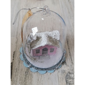 Snow house dome glitter joy ornament Xmas Decor