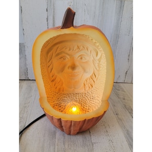 Light up witch face pumpkin Halloween scary home decor
