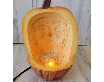 Light up witch face pumpkin Halloween scary home decor