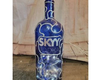 Große blaue Glas Glitzer beleuchtete Flasche Wohnkultur