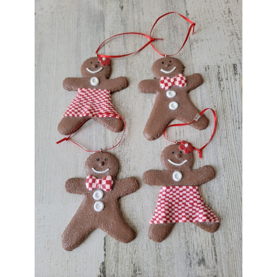 Glitter Gingerbread Man Woman Couple Set Flower Ornament Xmas Etsy