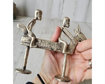 ヴィンテージ アフリカの馬 金属 部族 真鍮 像 置物 乗馬 男性