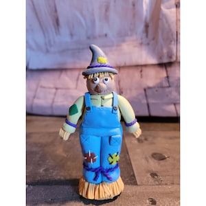 Halloween clay scarecrow overalls witch decor figure