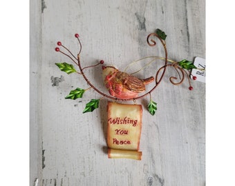 Raz imports En vous souhaitant la paix, décoration de branche d'oiseau de Noël