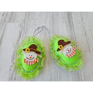 Plush Thanksgiving scarecrow pumpkin ornament lace felt unique set tree Xmas green