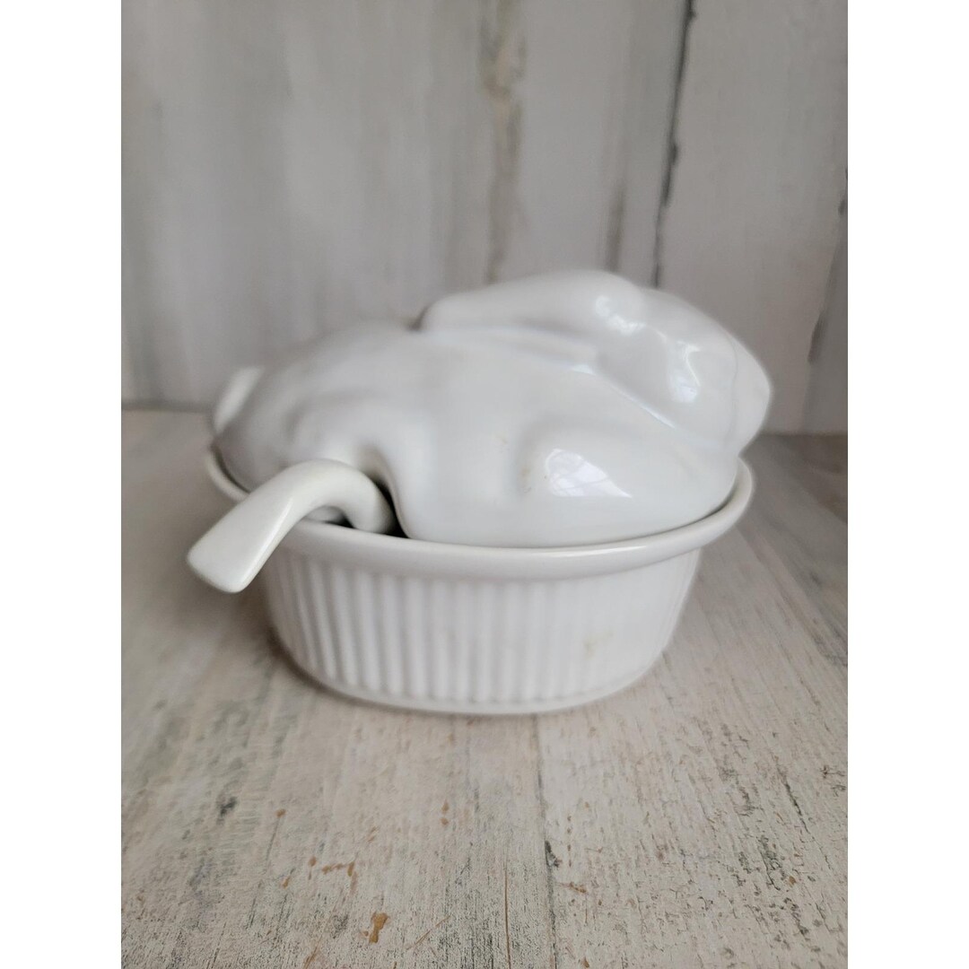 Spring Rabbit Dish White Rabbit Ceramic Gravy Dish Ladle Lidded Easter Bunny Spring Home ...