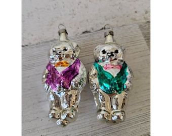 Vintage tysk kvicksilverglasbjörn silverprydnad väst mini julgran