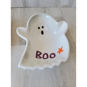 SE ceramic white ghost boot deep dish bowl candy Halloween home decor