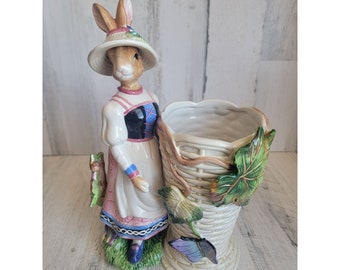 Fitz Floyd old world rabbit vase butterfly spring Easter home decor