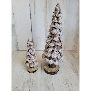 Transpac glitter unique pinecone tree set Xmas decor figure