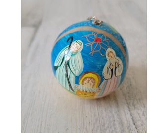 Jesus nativity scene ball ornaments palm tree Xmas decor