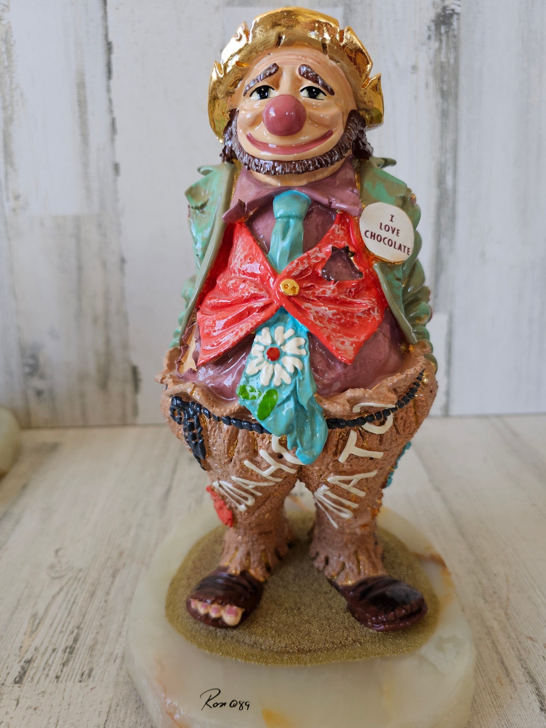 Ron Lee Clown I Love Chocolate 1989 Vintage Circus Gold Statue