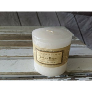 New Tonka Bean Enchanted Forest by Illuminations Rustic Pillar Candle 30 hours