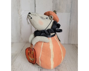 Vintage peluche ratón calabaza traje Halloween peluche decoración de animales