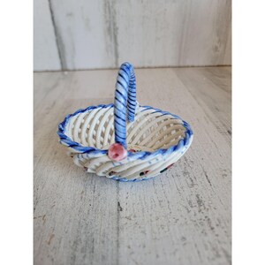 Vintage Spain basket mini porcelain handle home decor xmas figure