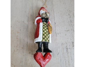 P schifferl Santa Claus cat fish heart vintage ornament Xmas decor